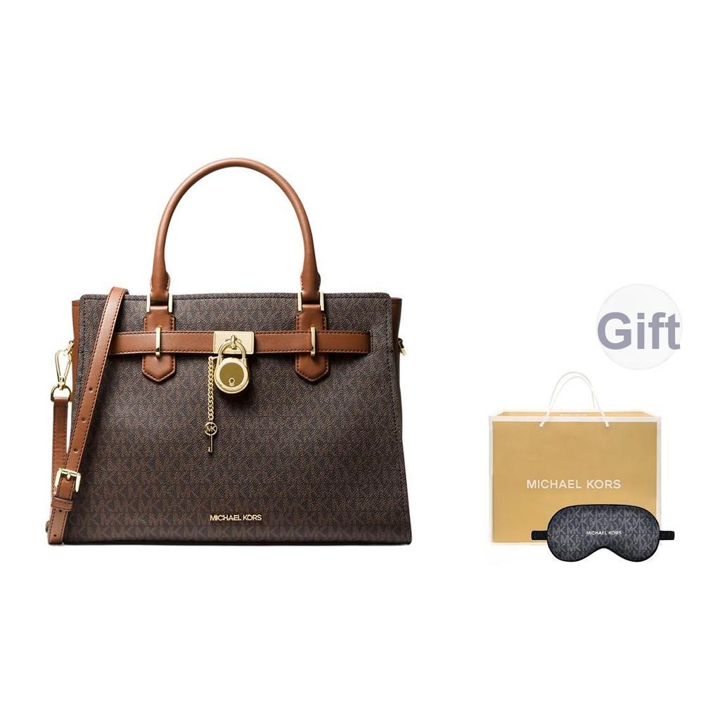 Michael Kors Hamilton Monogram Chain Commuter Business Leather Tote Bag Women tote Dark-Brown Brown 35F1GHMS2B-200