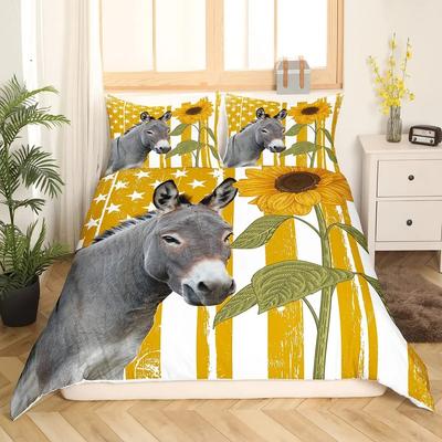 Donkey King Queen Duvet Cover Cartoon Funny Donkey Bedding Set Farmhouse Animal Comforter Cove Sunflower Polyester Quilt Cover