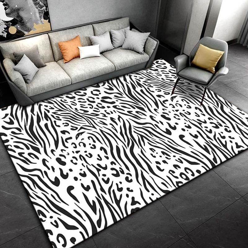 Black White Print Zebra Pattern Area Rug Large,Carpet Rug for Living Room Bedroom Kitchen Doormat Decoration,Non-slip Floor Rug
