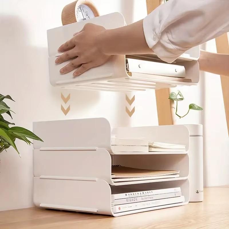 New Office Desktop Storage Box A4 Folder Multi-Layer Storage Rack Data Shelf File Rack White Storage Rack Can Be Superimposed