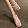 New Niche Light Purple Rhinestone High Heels Women's Thin Heels Square Head Word with Cool Slippers Women's Outer Wear