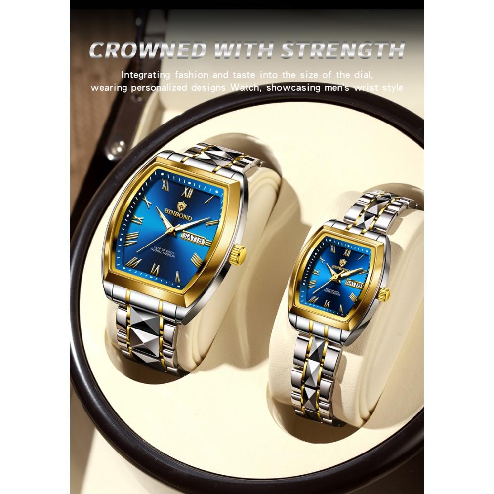 BINBOND B355 Stainless Steel Men Watch Top Quailty Luxury Push Button Hidden Clasp Waterproof Luminous Date Week Sport Men Watch