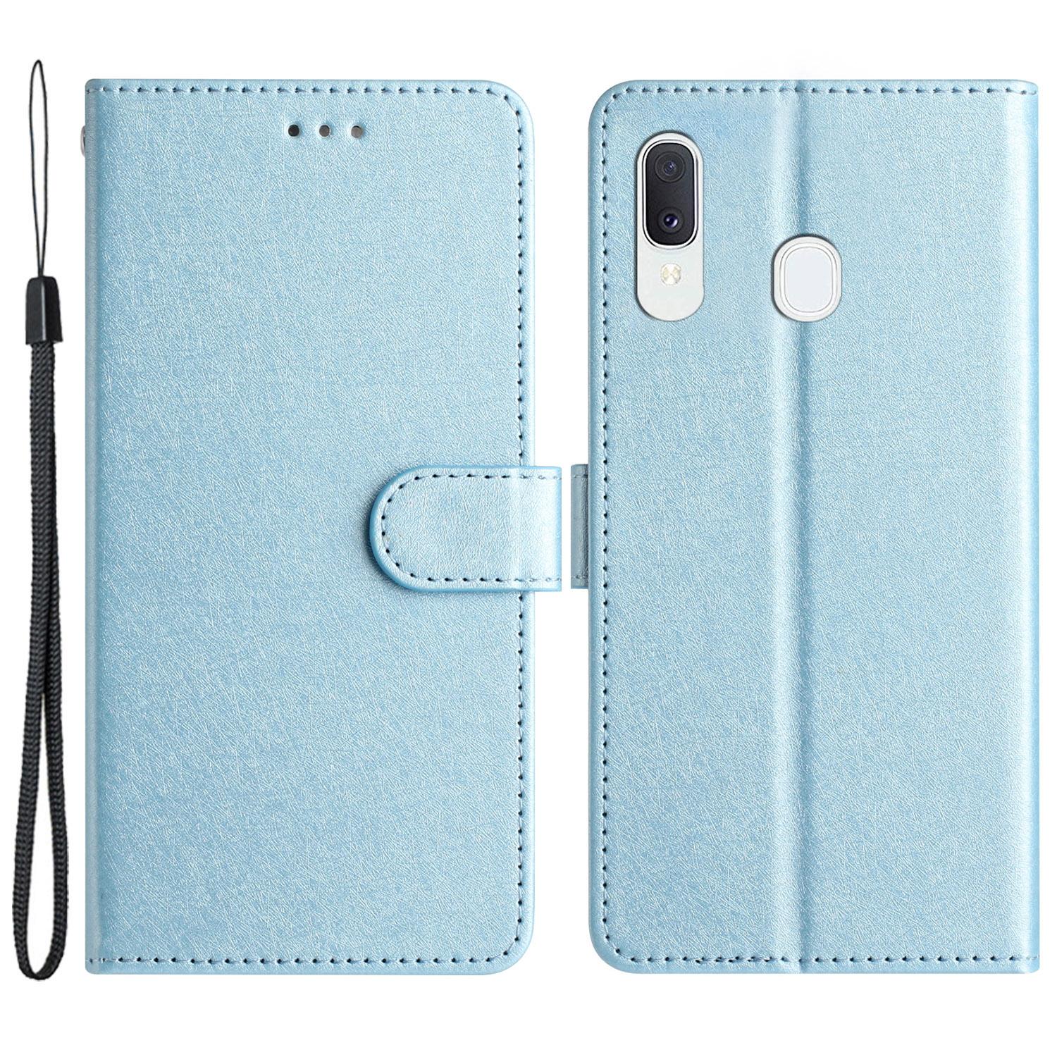 

Для Samsung Galaxy A40 Чехол-кошелек Чехол-подставка для телефона Шелковистая текстура PU кожаный чехол с ремешком на руку Sky Blue