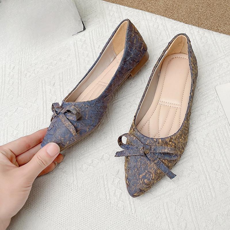 Low Top Shoes Summer New Pointed Head Shallow Mouth Cloth Surface Butterfly Knot Soft Sole Anti-slip Wear-resistant Flat Shoes