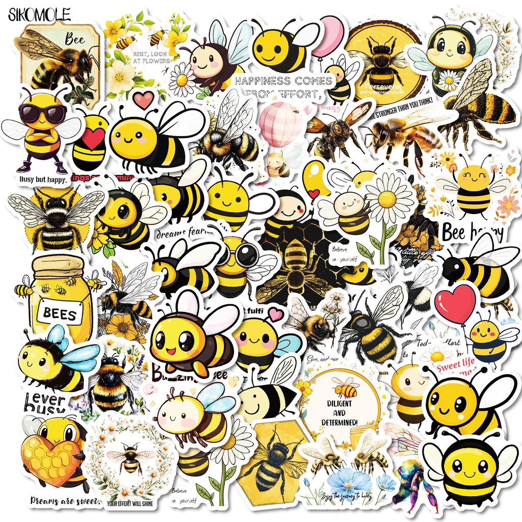 1050 100PCS Cartoon Little Bee Stickers Aesthetic Kawaii Insect DIY Decoration Toy Travel Luggage Decal Graffiti Sticker Pack