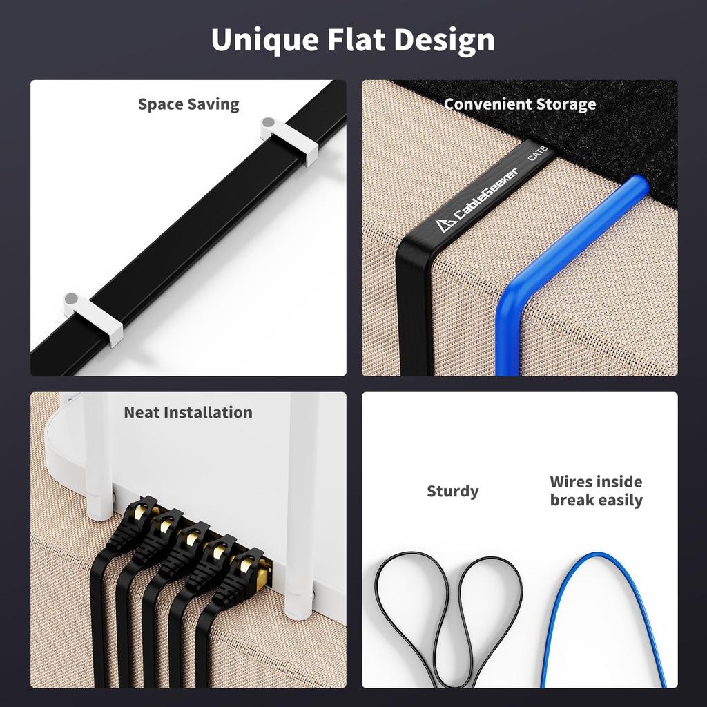 CableGeeker Cat 8 Ethernet 3 40Gbps 2000Mhz LAN Network Gigabit Cat8 Patch Professional RJ45 Flat Internet Cable for and Xbox Cable, Feet, 5-Pack,