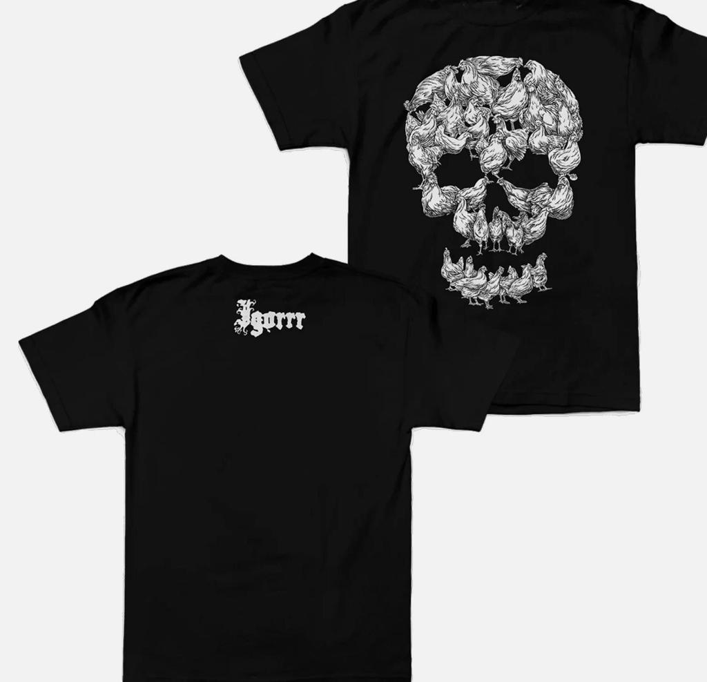 Unisex Shirt Cotton Oversize Large Size 2 Sides Igorrr Band Chicken Skull Shirt Funny Black Unisex S 5XL