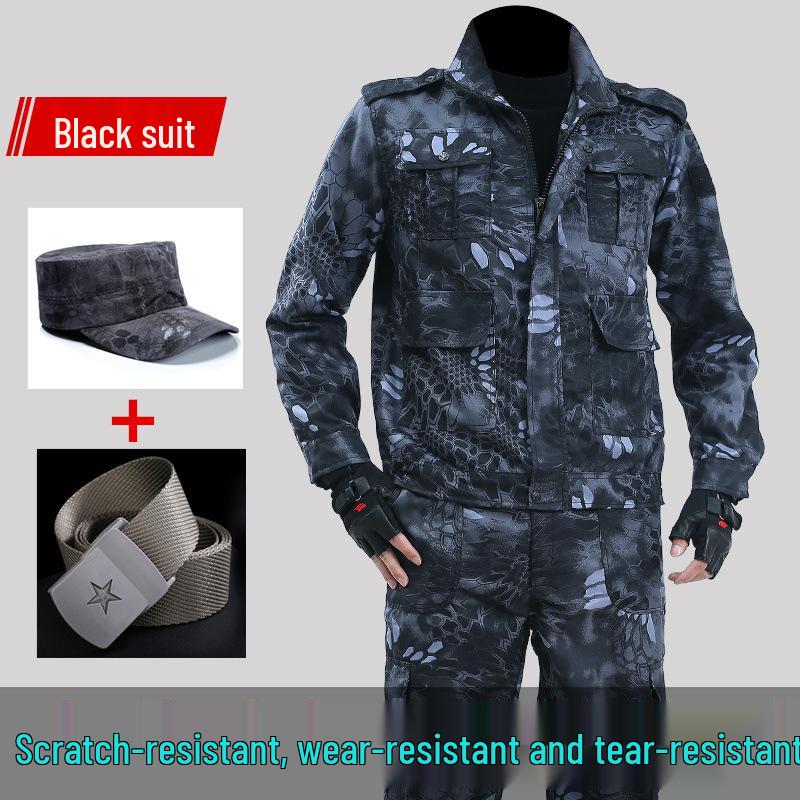 Men's Black Python Pattern Camouflage Workwear Set - Wear-Resistant Labor Protection for Spring and Autumn