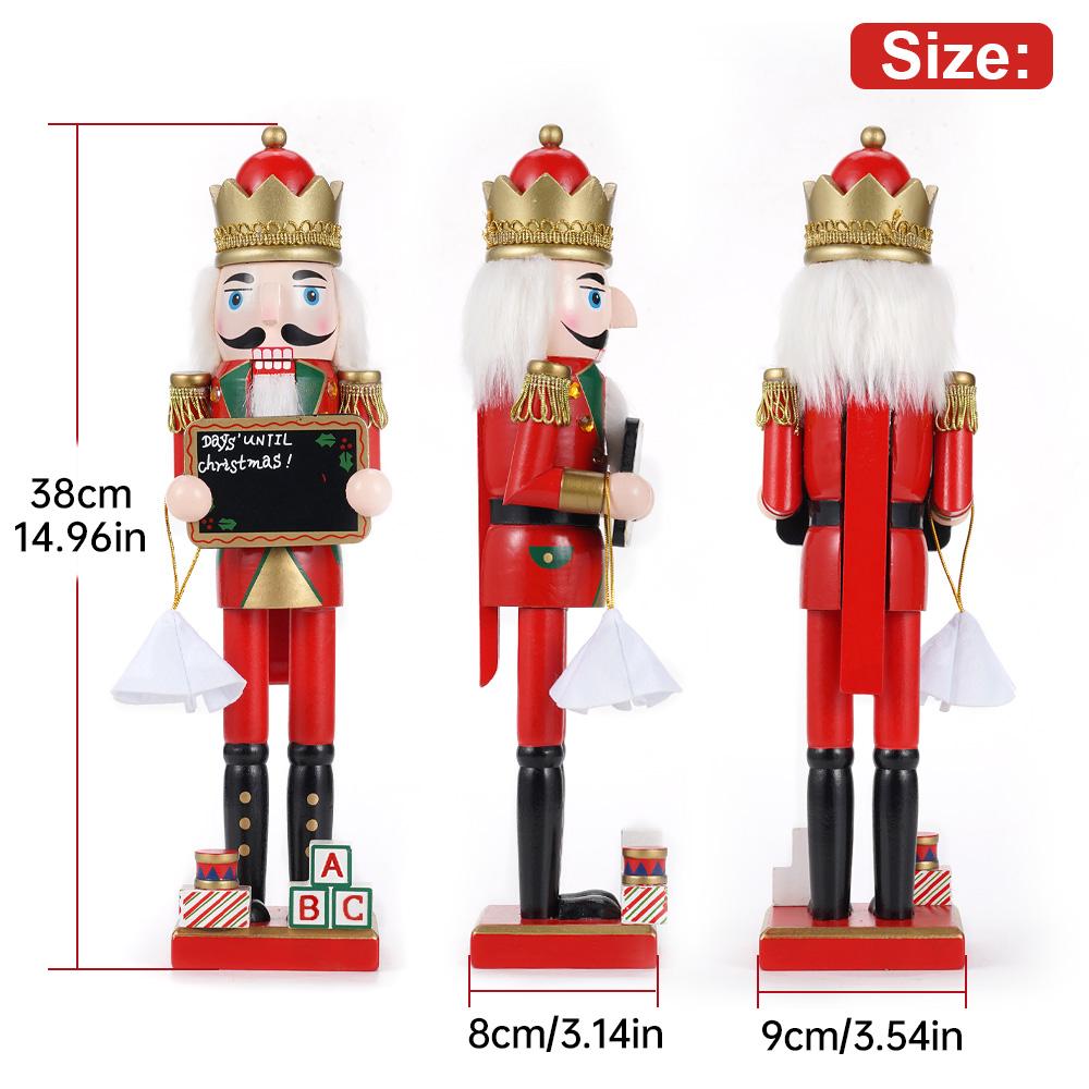 38CM Christmas Nutcracker Wooden Nutcracker Ornament Lift The Plate Soldier Figure Doll Toy Home Office Desktop Decoration Gift