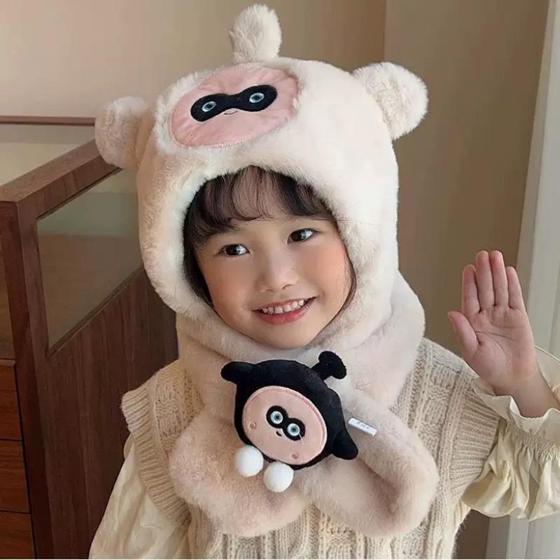 

Children s hat and scarf integrated autumn and winter plush hat cute boy thermal hat girl egg pie windproof hat tide