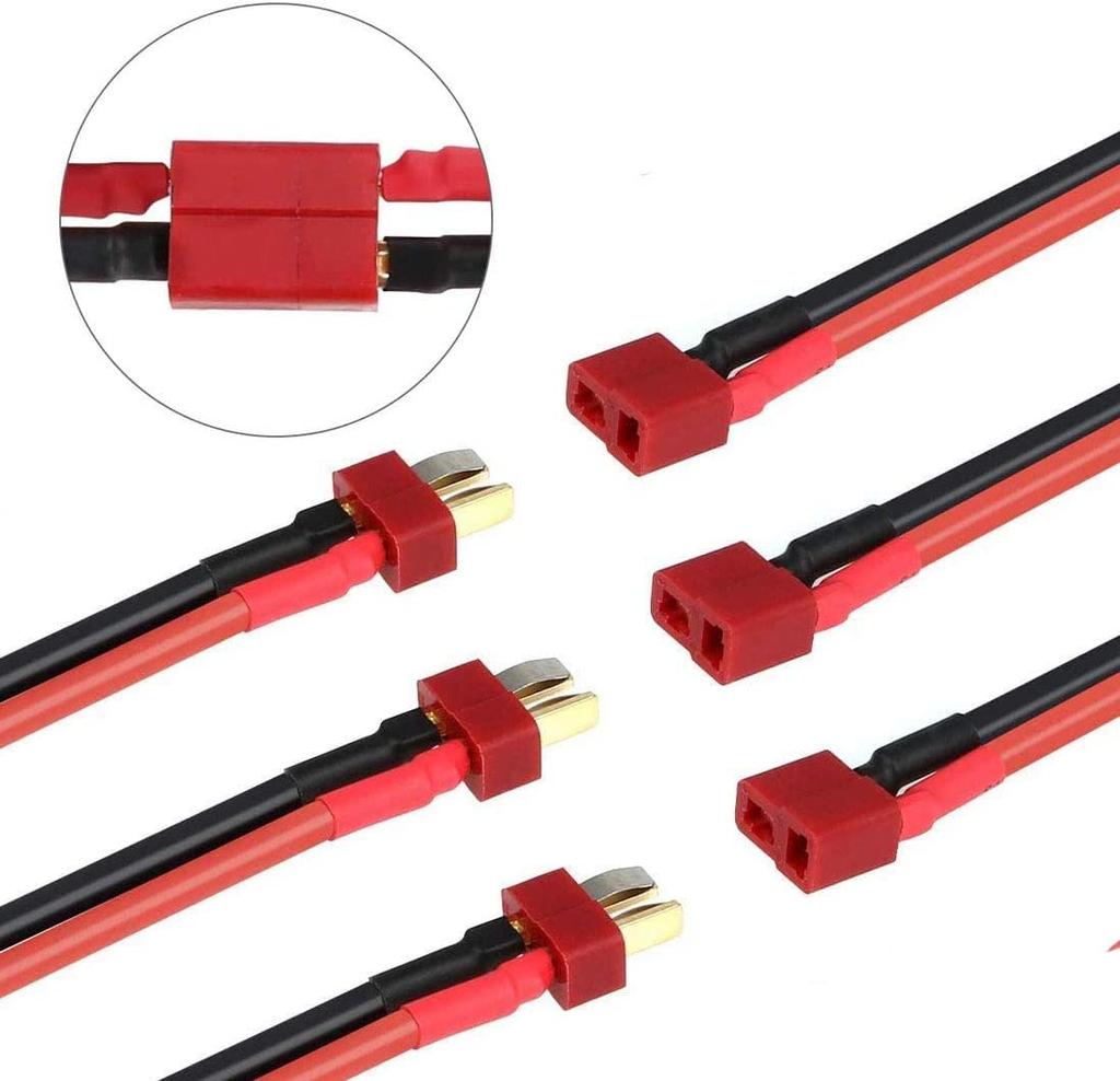 3-Pack 14AWG Deans Style T-Plug Battery Connector Cables | Male & Female Set | RC Battery Connection Wires | Red