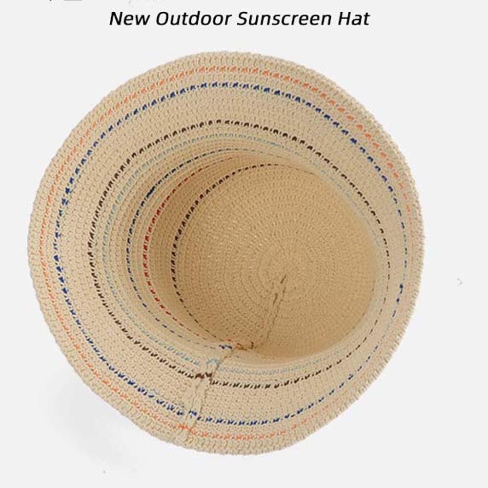 Hollow Out Knitted Bucket Hat Temperament Sun Protection Cap Colorful Striped Fisherman Hat Spring