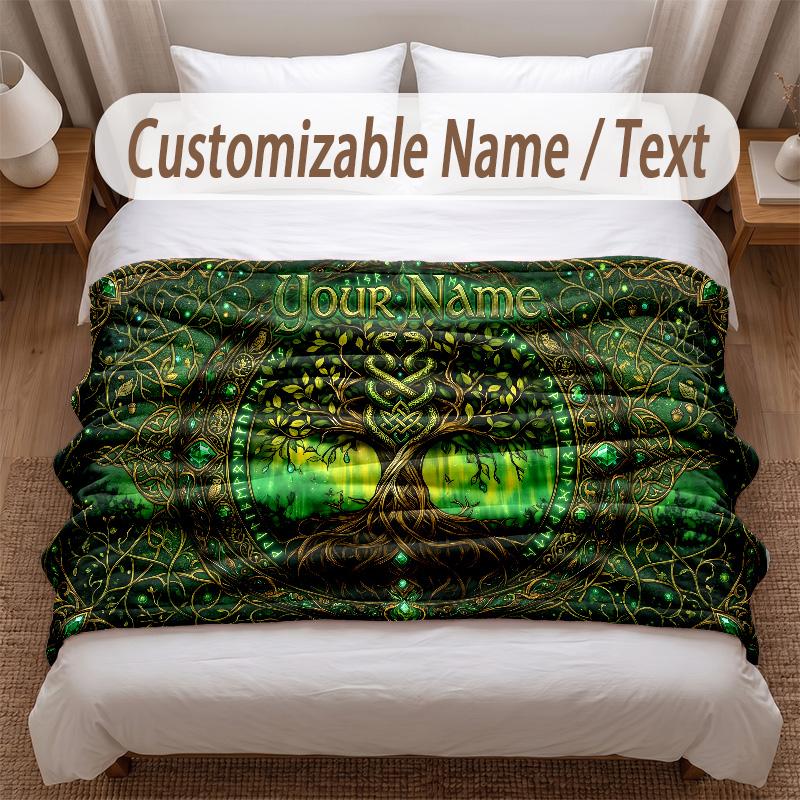 Tree of Life Theme Soft Blanket Personalized Custom Name Text Print Warm Blanket Home Sofa Bedroom Decor