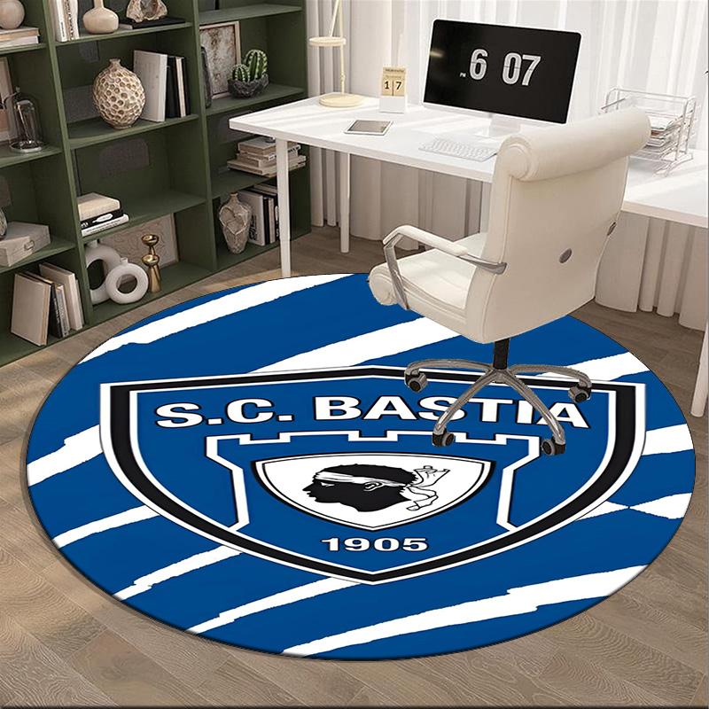 Sc Bastia Football Crest Round Rug for Livingroom,Bedroom, Palyroom, Chair Rug, Area rug, Circle Carpet, Fan Christmas gift