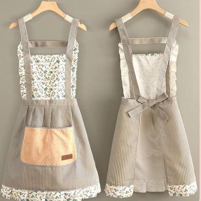 Delantal de cocina de lona de algodón con estampado floral, resistente al aceite, con bolsillos y cinturón ajustable, impermeable, sin mangas