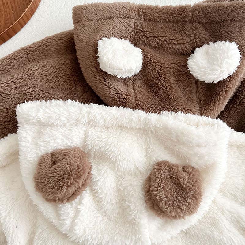 Kids Clothes Cute Bear Baby Romper Autumn Winter Plus Velvet Hooded Crawl Suit Soft Warm Tops Trousers Toddler Clothing Set