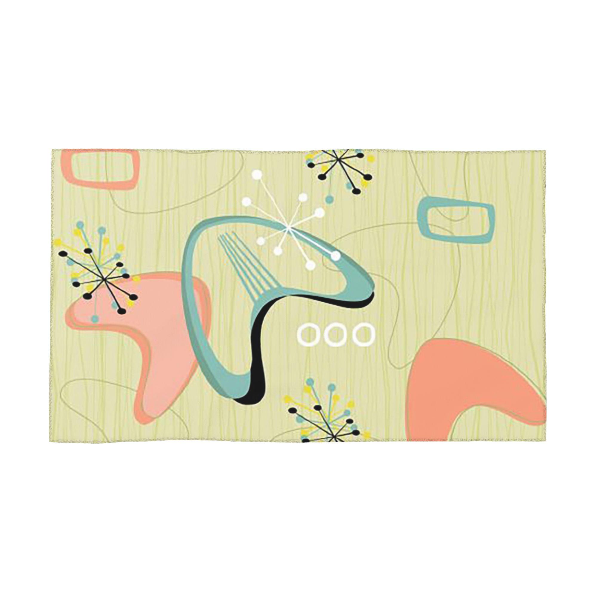 Retro Eames-Era Atomic Inspired Geometry Pattern Soft Face Towel Quick Dry Pool Bath Cotton Towels Absorbent Quick W30*H60(CM)