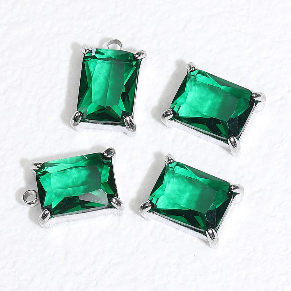 

10pcs 5pcs Stainless Steel Zircon Pendants Green Transparent Crystal Charms Beads for Necklace Bracelet Jewelry Making Charm DIY 5pcs