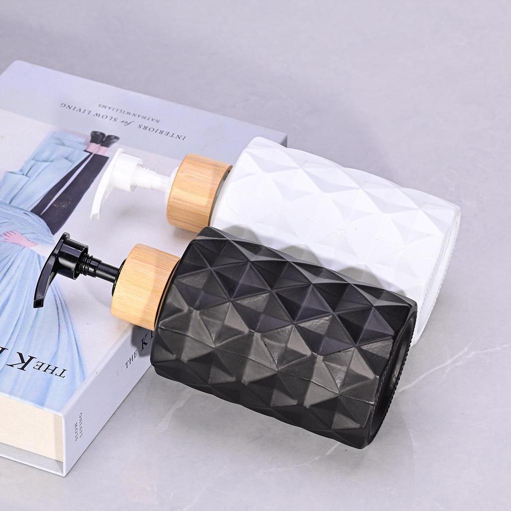 Rhombus Glass Soap, Shampoo & Lotion Dispenser Bottle - Press-Type Refillable