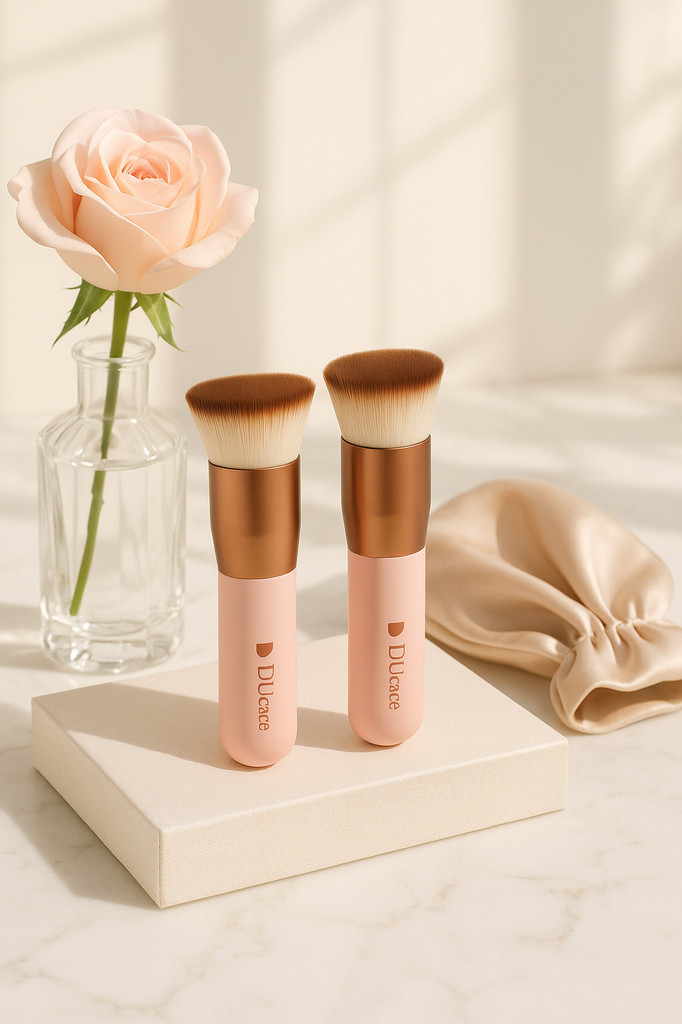 DUcare Foundation Brush 2pcs Flat Top Kabuki Self Tanner Brush Synthetic Makeup Brush Liquid Blending Mineral Powder Buffing Stippling Makeup Tools