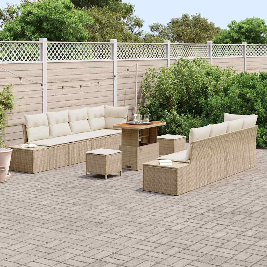 Garden Sofa Set with Cushions 11 pcs Beige Poly Rattan