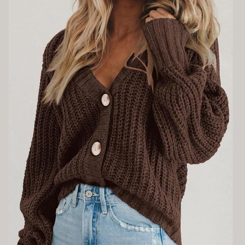 Fashion Casual Women's Knitted Cardigan Sweater Long Sleeves Loose Buttons Short Cardigans Jacket for Women Autumn and Winter Warm Knitwear Coat 25114