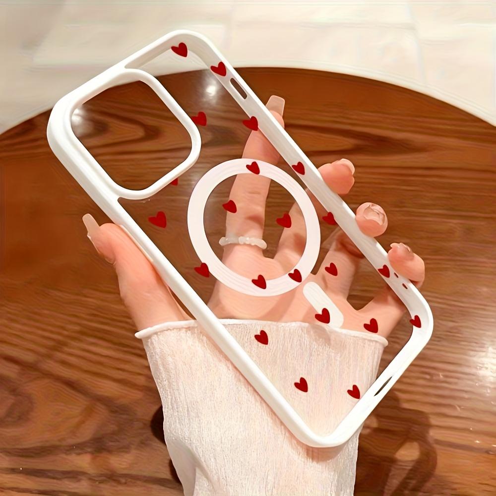 Fashionable red heart-shaped pattern phone case suitable for iPhone 17 16 15 14 13 12 11 Pro/Max/Plus anti drop and shockproof