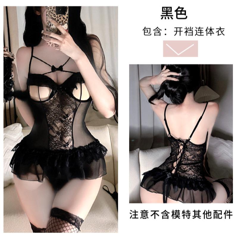Sexy Underwear Transparent Slim-fitting Small Breasts Gather Court Vest Sexy Lace Hollow Open Onesie