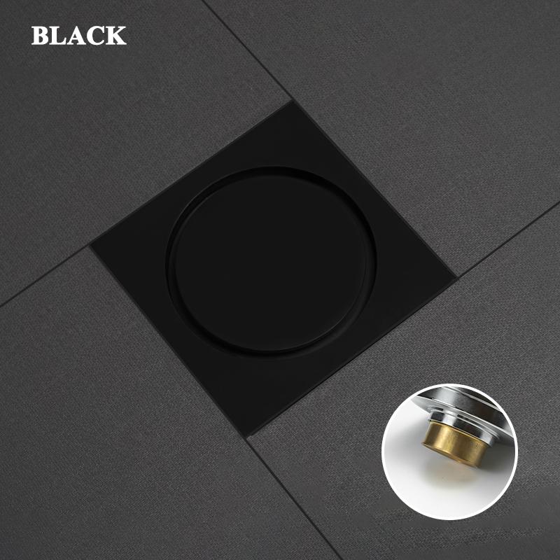 Floor Drain Brass Anti-odor Bath Drain Deodorization Square Kitchen Toilet Shower Room Cover Large Drainage Black 10*10CM