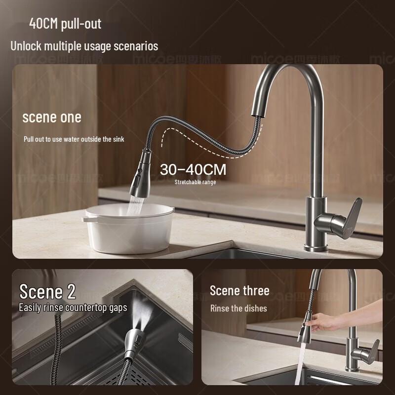 MICOE Gunmetal Gray Slim Waist Pull-Out Kitchen Faucet