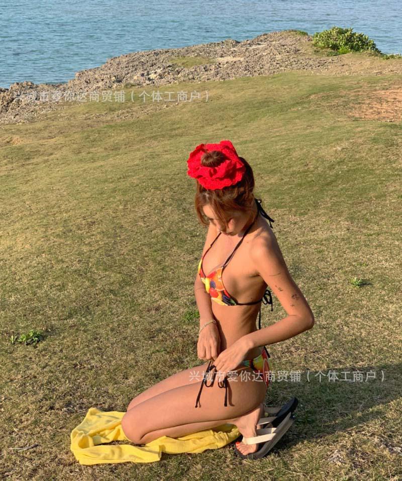 Sexy Dreiteiliger String-Bikini-Badeanzug im Koreanischen Stil für Damen - Mit Bindeband am Rücken für den Strandurlaub