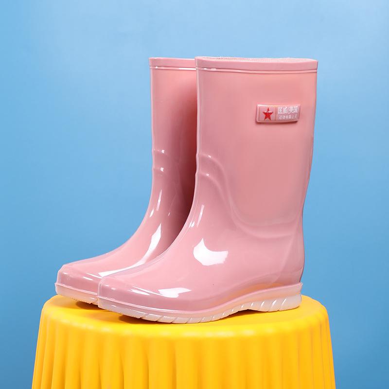 Women's Rain Shoes Medium and High Tube Waterproof and Wear-resistant Work Rubber Shoes Removable and Velvet Adult Outer Wear Casual Women's Rain Boot