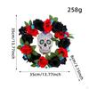 Skull Wreath Halloween with Wooden Plaque Gothic Wall Hanging for Day of the Dead, Entryway