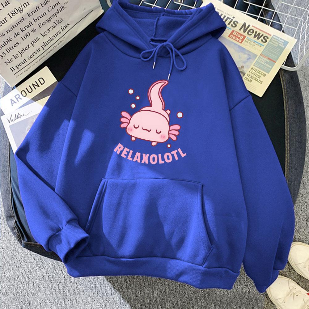Pink Axolotl Eating Bubble Boba Milk Tea Hoodies Casual Girls Kawaii Cartoon Sweatshirts Long Sleeve Women/Men Pullovers Winter