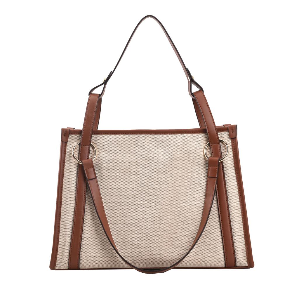 New simple casual large-capacity linen handbag fashion trend contrasting color shoulder bag commuter tote bag