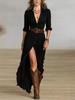 2025 European & American Women's Autumn Sexy Solid Color Belted Irregular Ruffle Dress
