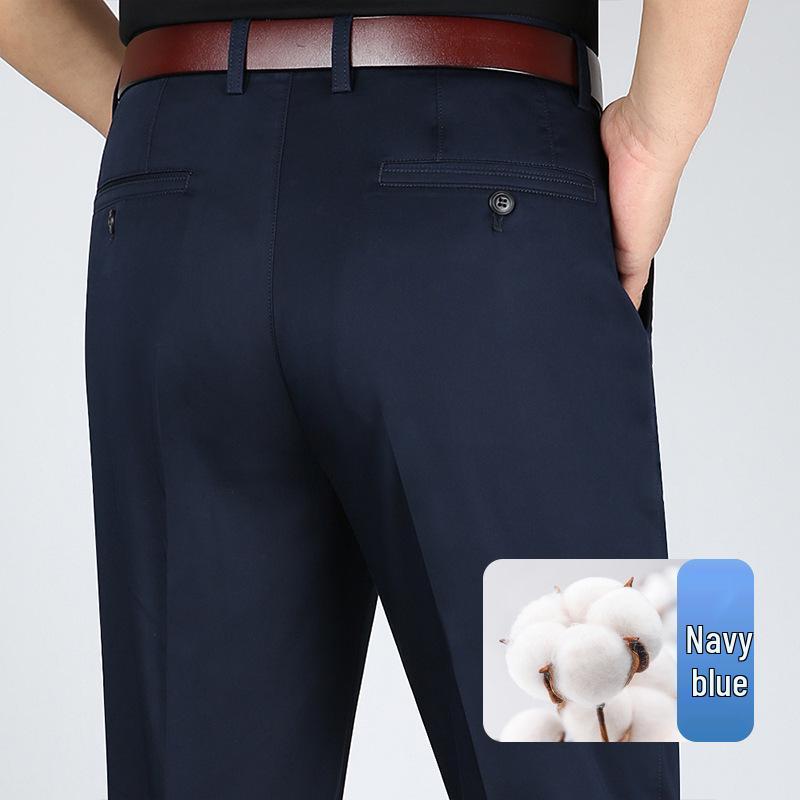 Men's High Waist Straight Leg Cotton Pants - Summer Casual, Solid Color, Middle-Aged, Loose Fit, Deep Crotch, Dad Trousers