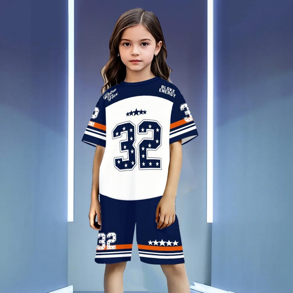 Kids Boys Girls Basketball Set Letter Print Short Sleeve Round Neck Top with Shorts for Sportswear