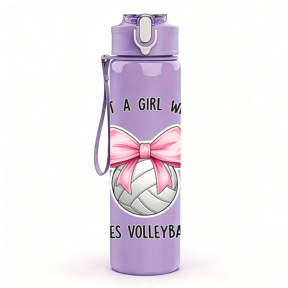 1PC Girl Volleyball Sport Bow Quote Print 750ml Color Plastic Sports Water Bottle Leakproof Flip Straw Lid Suitable for Sports Office Home Use