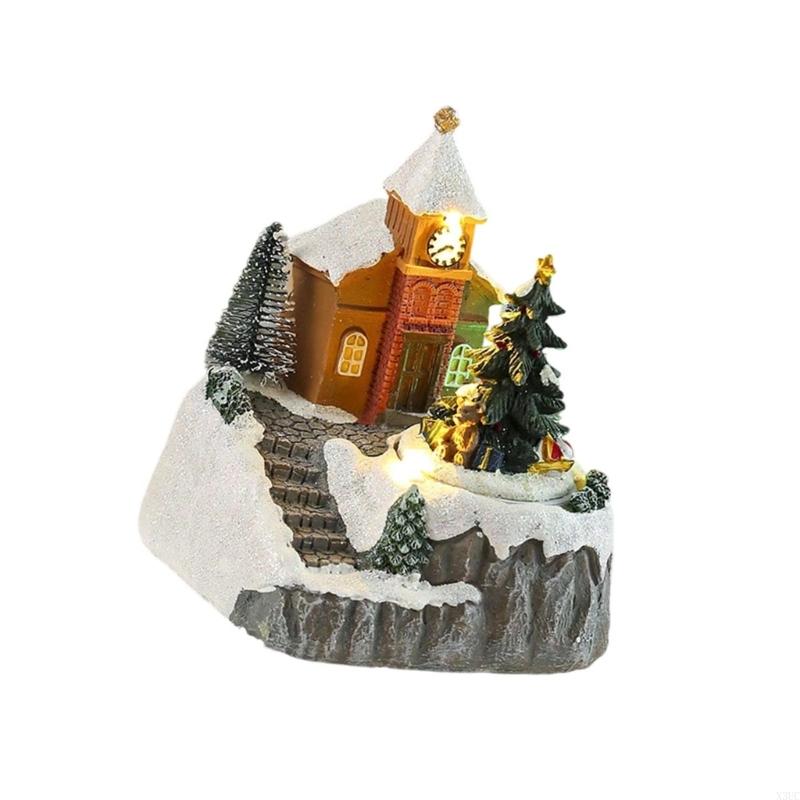 Christmas Music Box Snow House Ornament with LED Light Handmade Desk Decoration Handmade Holiday Themed Accessory X3UC