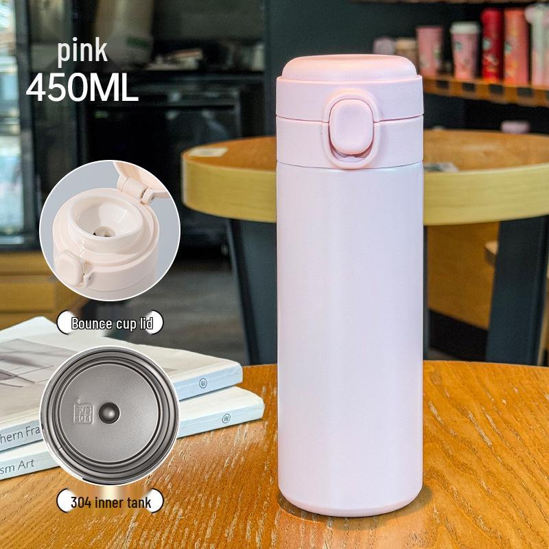 Cute Stainless Steel Vacuum Thermos with Flip-top Lid and Mini Straw - Customizable Student Gift