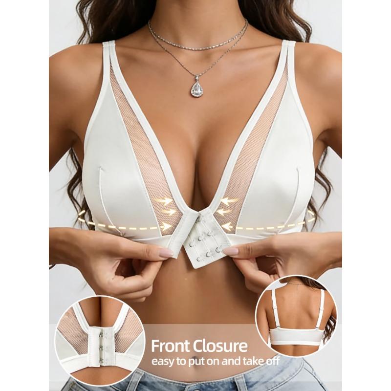 Plus Size Mesh Front Closure Push Up Bra