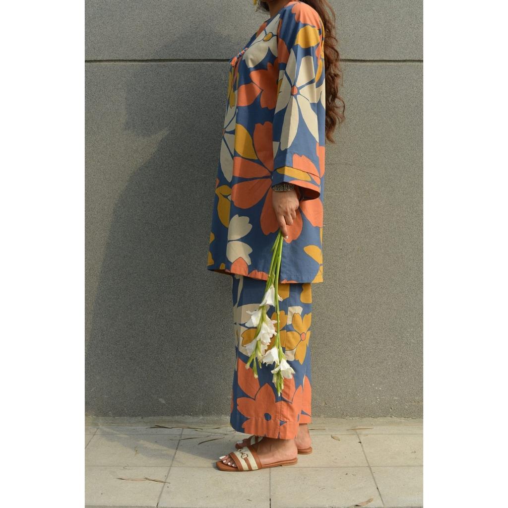 Multicolor Flower Printed Kurti Palazzo Set Indian Women Casual Wear Kurta Set
