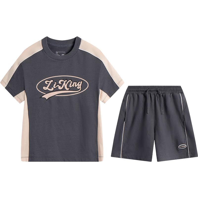 Li-Ning Girls Retro Color-Block Short Sleeve & Shorts Sportswear Set 150