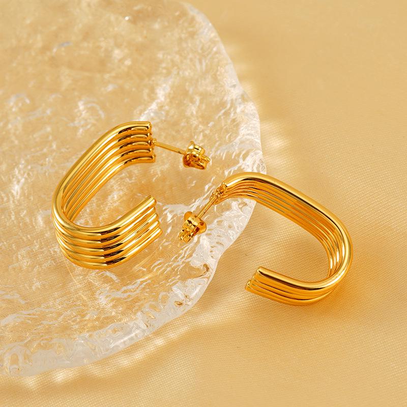 European & American Style Women's Titanium Steel Multi-Layer Irregular Earrings - High-End Fashion
