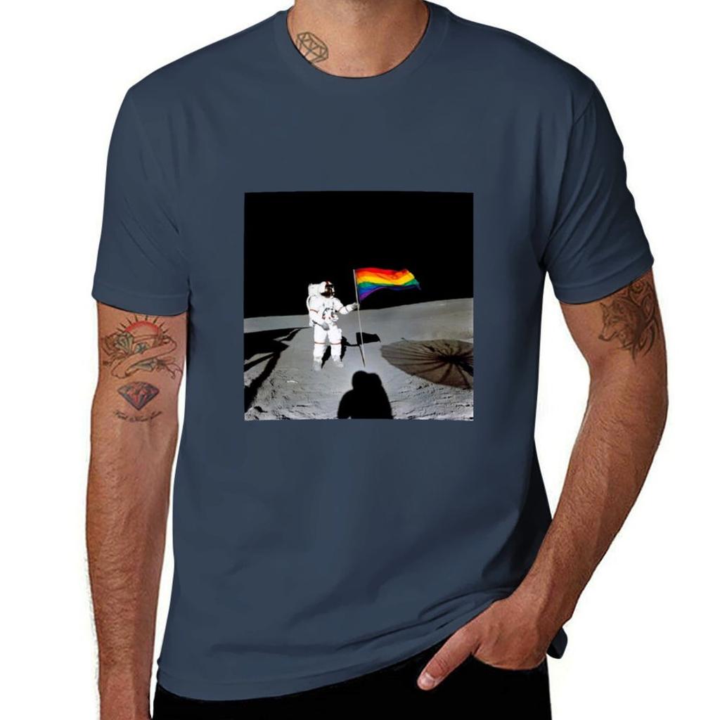 Astronaut On The Moon With Gay Pride Flag Tshirt T Shirts For Unisex Graphic Vintage Unisexs Graphic T Shirts Tshirt