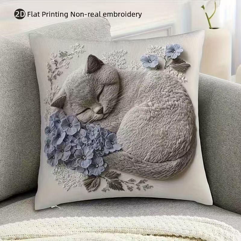 Colorful Bohemian Short Plush Pillowcase 45x45cm Adorable Kitten Living Room Bedroom Decor (Pillow Insert Not Included)
