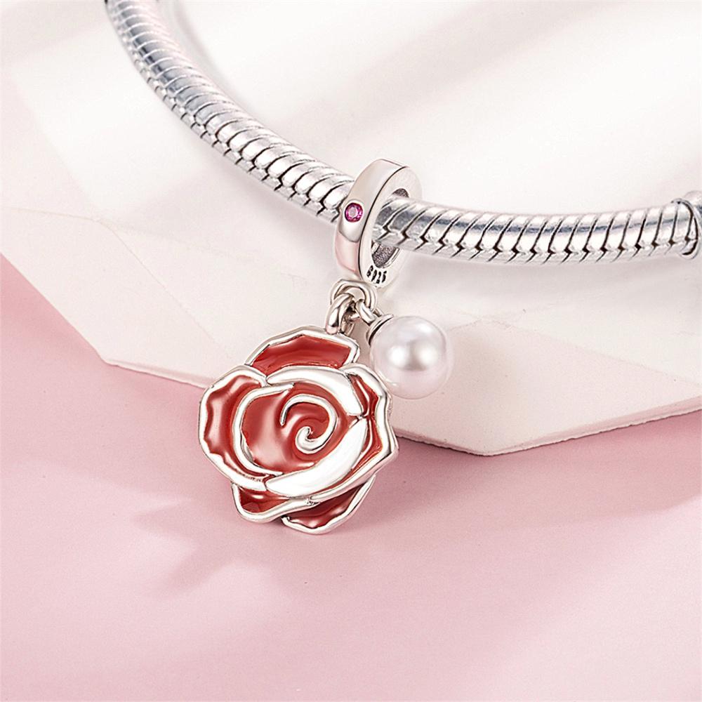 Red Series 925  Silver Camera Apple Heart-Shaped Koi Firecracker God Wealth Charm Fit DIY Bracelet Necklace Party Gifts