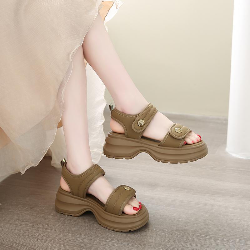 Mode CRLAYDK Damen Zehenfrei Doppelknöchelriemen Keilsandalen Mode Klettverschluss Verstellbare Sommer Pantoletten Strand Casual Plateau Schuhe