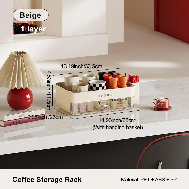

UFORU double-layer coffee storage box, equipped with a storage drawer and a detachable drainage tray, used for storing coffee